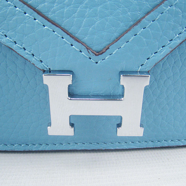 7A Hermes Togo Leather Messenger Bag Light Blue With Silver Hardware H021 Replica - Click Image to Close